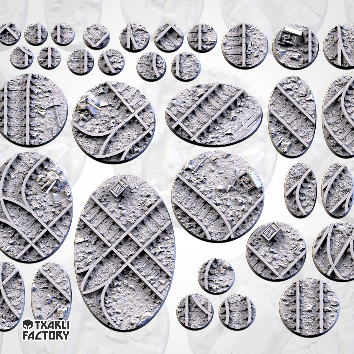 Set de Peanas Temática Mines - Diseño Txarly Factory para Wargames | Resina Alta Calidad | Redondas y Ovaladas