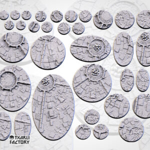 Set de Peanas Temática Sacred Temple - Diseño Txarly Factory para Wargames | Resina Alta Calidad | Redondas y Ovaladas