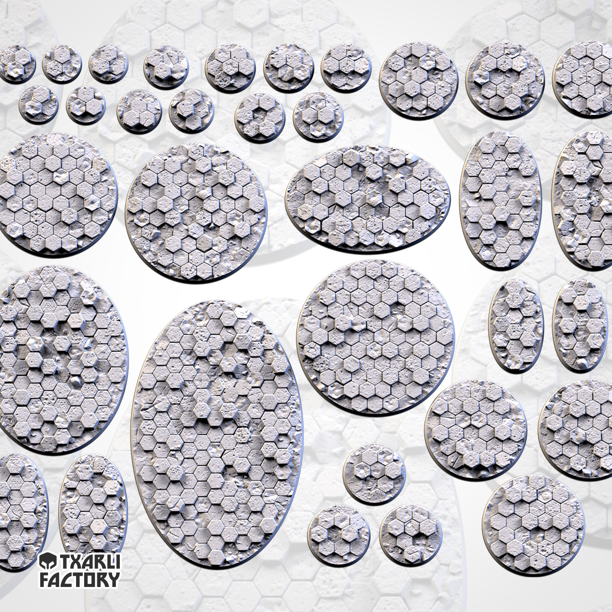 Set de Peanas Temática Basaltic - Diseño Txarly Factory para Wargames | Resina Alta Calidad | Redondas y Ovaladas