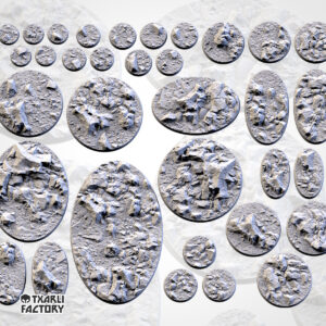 Set de Peanas Temática Stony Desert - Diseño Txarly Factory para Wargames | Resina Alta Calidad | Redondas y Ovaladas