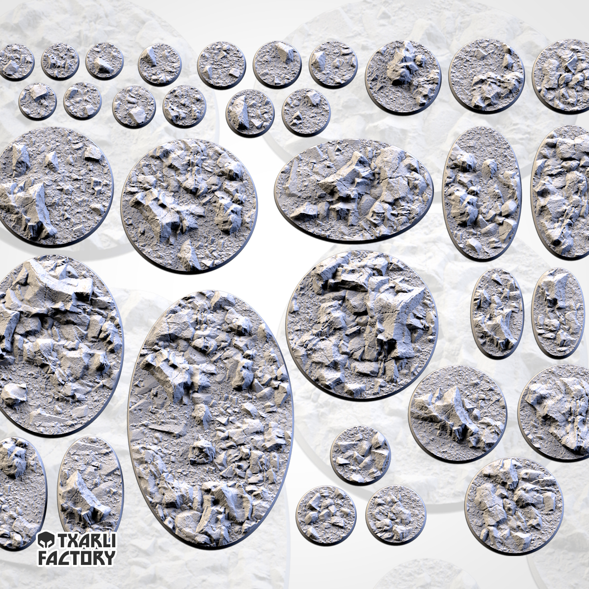 Set de Peanas Temática Stony Desert - Diseño Txarly Factory para Wargames | Resina Alta Calidad | Redondas y Ovaladas
