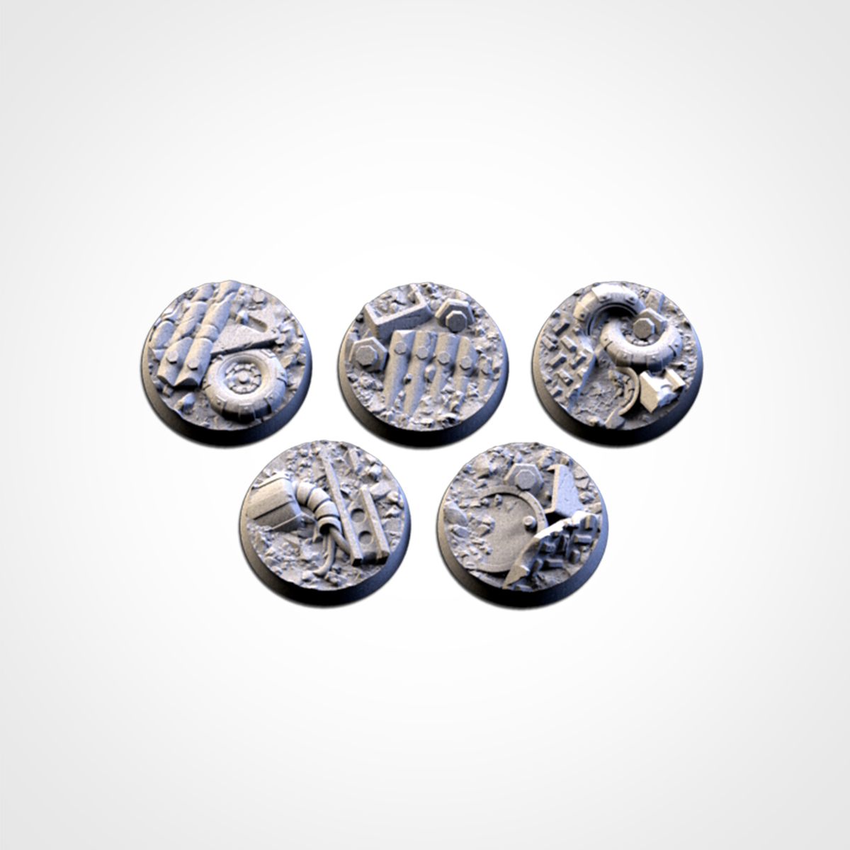 Set de Peanas Temática Scrap - Diseño Txarly Factory para Wargames | Resina Alta Calidad | Redondas y Ovaladas - Imagen 2