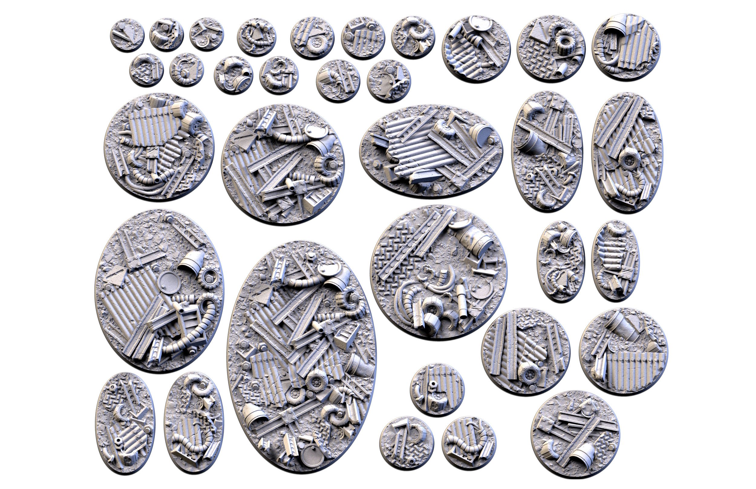 Set de Peanas Temática Scrap - Diseño Txarly Factory para Wargames | Resina Alta Calidad | Redondas y Ovaladas - Imagen 8
