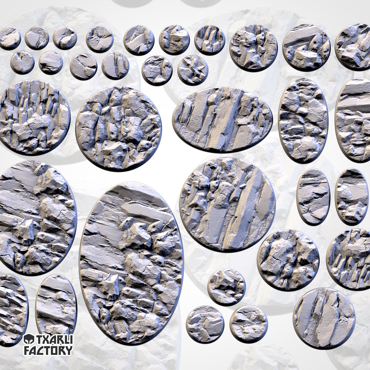 Set de Peanas Temática Stony Bases - Diseño Txarly Factory para Wargames | Resina Alta Calidad | Redondas y Ovaladas