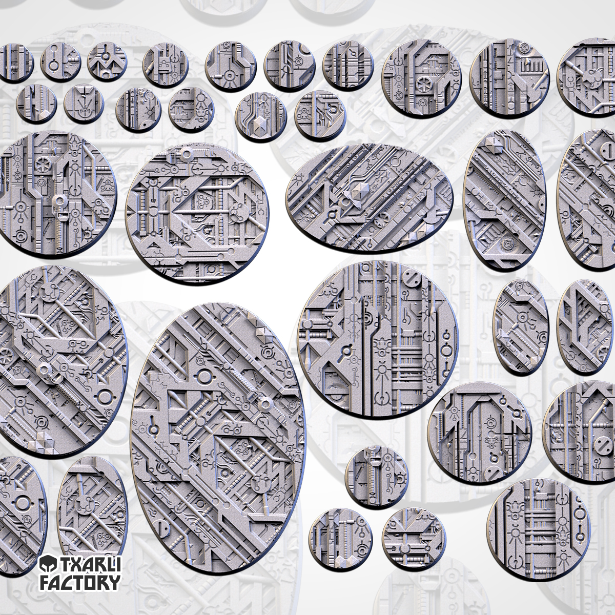 Set de Peanas Temática Xeno Tech - Diseño Txarly Factory para Wargames | Resina Alta Calidad | Redondas y Ovaladas