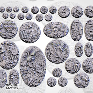 Set de Peanas Temática Ruined Factory - Diseño Txarly Factory para Wargames | Resina Alta Calidad | Redondas y Ovaladas